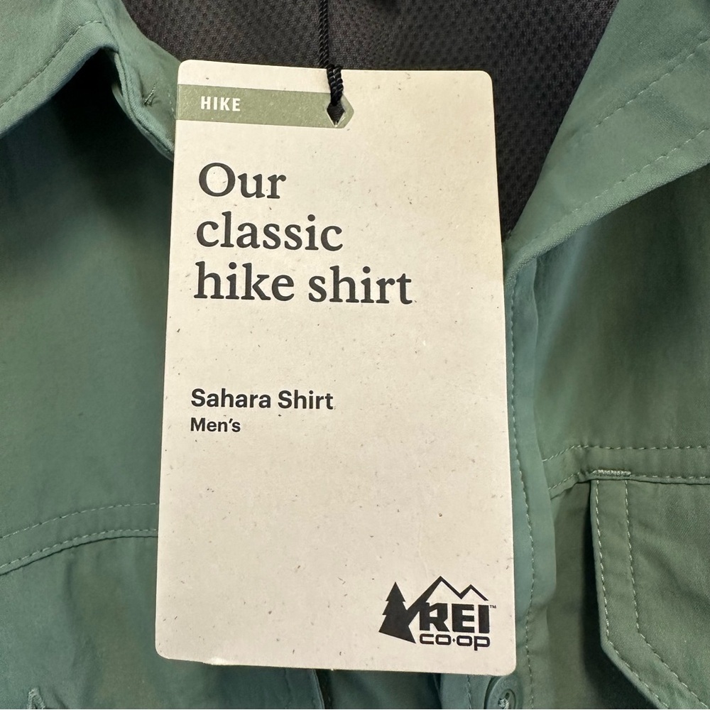 REI UPF 30 Men's Sahara Casual Green Button Down Hiking Shirt - Picture 7 of 12
